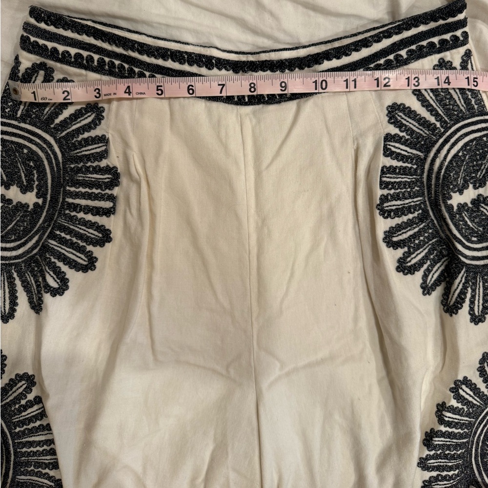 Anthropologie Embroidered Chic Cream and Black Floral Wide Leg Pants - Picture 10 of 12